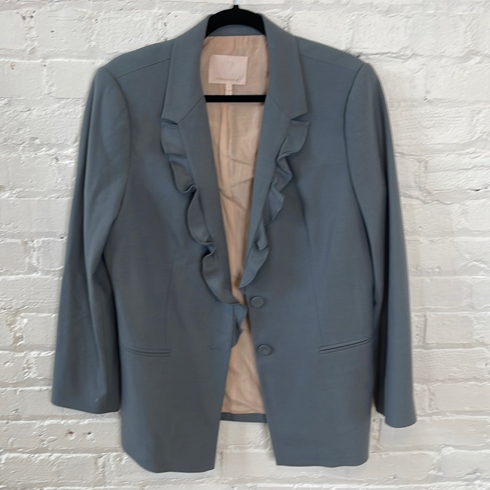 Rebecca Taylor Dusty Blue Ruffle-Trim Blazer
